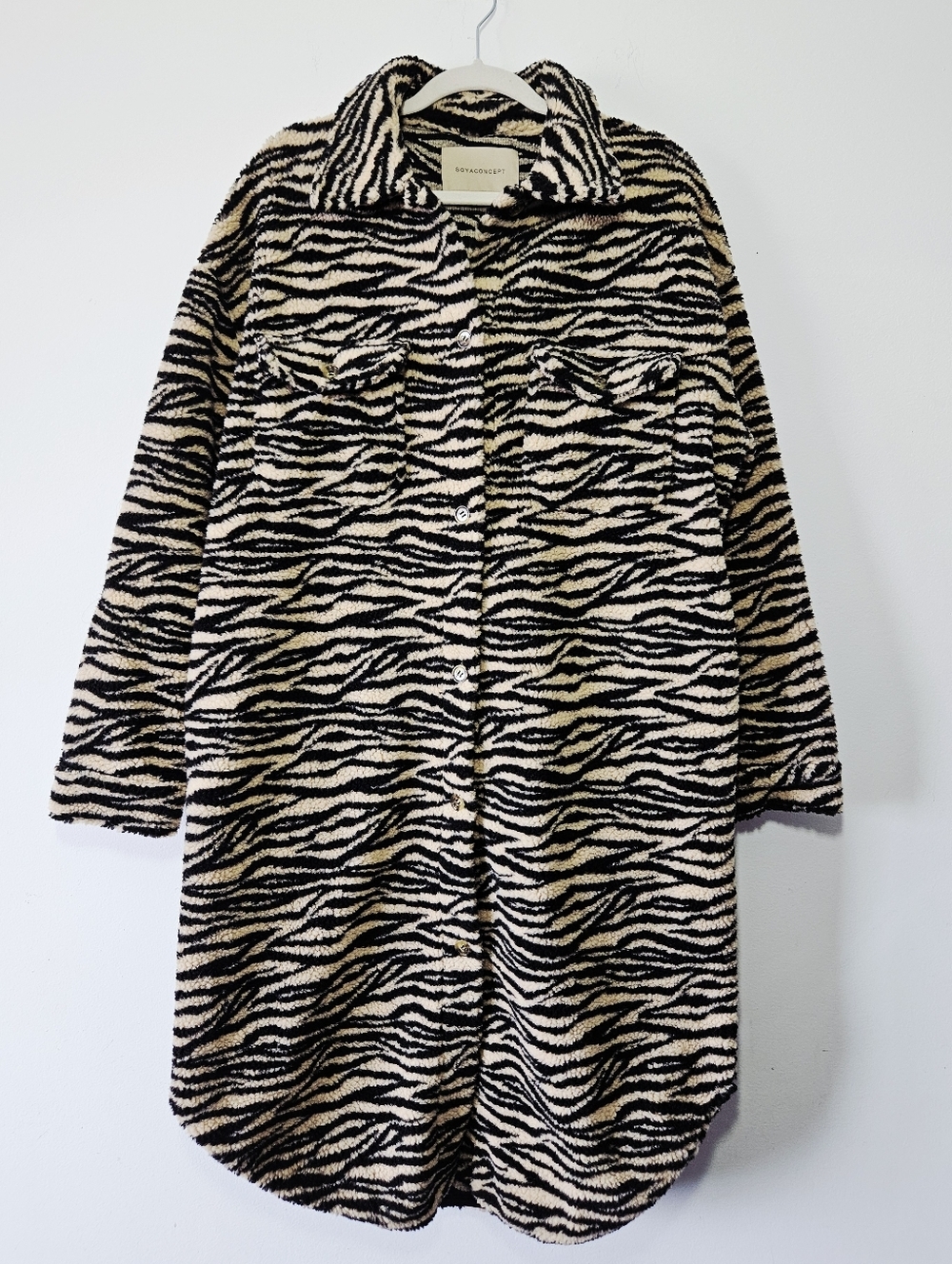 Soyaconcept Zebra Print Fleece Teddy Coat Size XL Animal Print Jacket